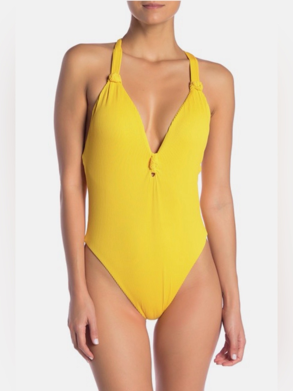 Dolce Vita Ribbed Knot-Front One-Piece Swimsuit - Canary Yellow